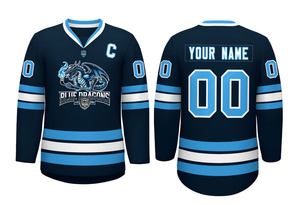 VVHL Custom Blue Dragons Deep Navy White Hockey Jersey | BuyFootballJersey