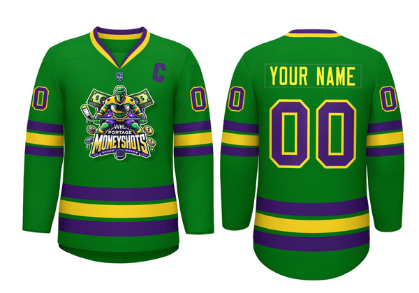 Custom VVHL Portage Moneyshots Green White Hockey Jersey | BuyFootballJersey