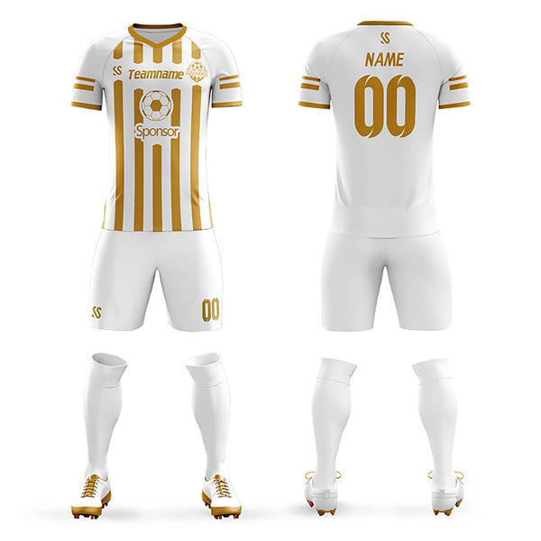 Custom White Gold Casual Printing Sportswear Soccer Sets Jersey | BuyFootballJersey