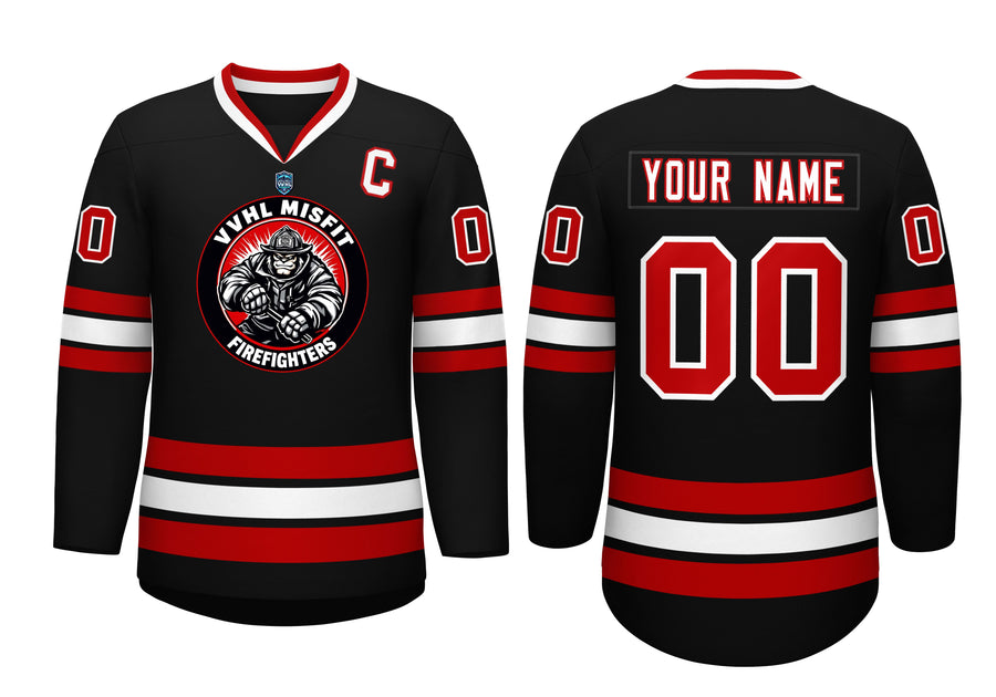 VVHL Custom Misfit Firefighters Black White Hockey Jersey | BuyFootballJersey