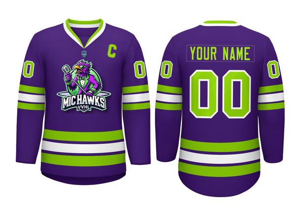 VVHL Custom Mic Hawks Purple White Hockey Jersey | BuyFootballJersey