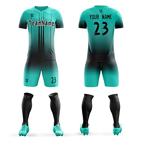 Custom Teal Black Soft Training Uniform Soccer Sets Jersey | BuyFootballJersey