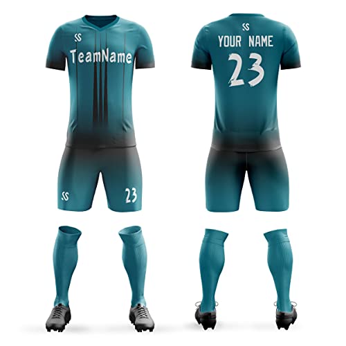 Custom Teal Black Soft Training Uniform Soccer Sets Jersey | BuyFootballJersey