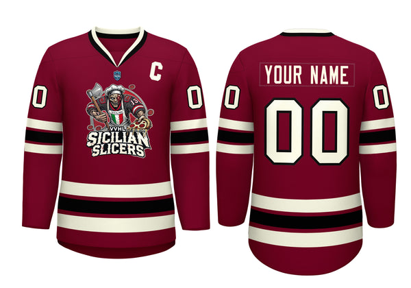 VVHL Custom Sicilian Slicers Light Cream Red Hockey Jersey | BuyFootballJersey