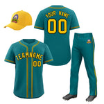 Custom Teal Gold Classic Style Baseball Uniform Jersey/Pants/Hat Package For Team | BuyFootballJersey
