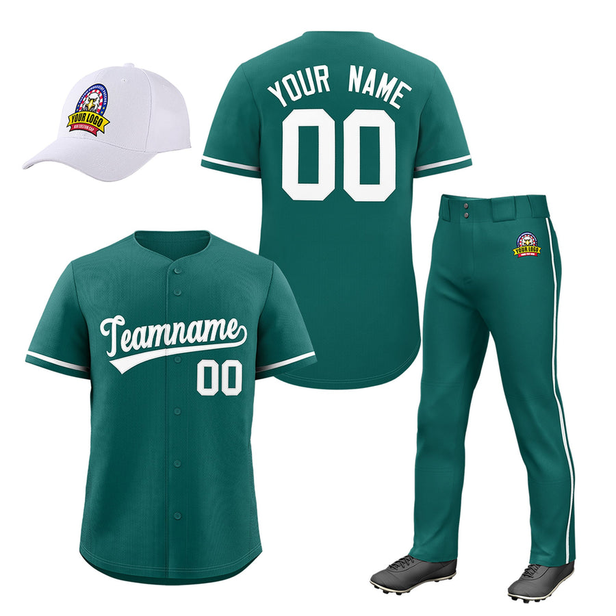 Custom Teal White Classic Style Baseball Uniform Jersey/Pants/Hat Package For Team | BuyFootballJersey