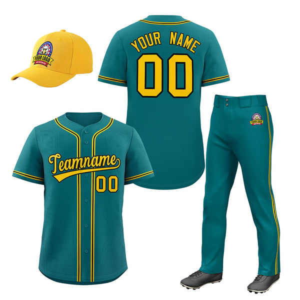 Custom Teal Gold Classic Style Baseball Uniform Jersey/Pants/Hat Package For Team | BuyFootballJersey
