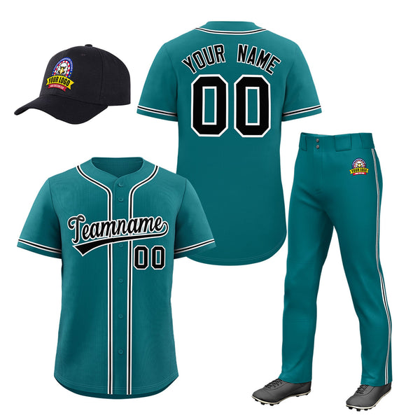 Custom Teal Black Classic Style Baseball Uniform Jersey/Pants/Hat Package For Team | BuyFootballJersey