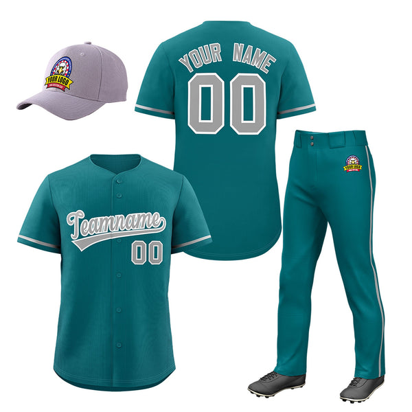 Custom Teal Gray Classic Style Baseball Uniform Jersey/Pants/Hat Package For Team | BuyFootballJersey
