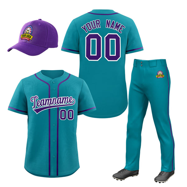 Custom Teal Purple Classic Style Baseball Uniform Jersey/Pants/Hat Package For Team | BuyFootballJersey