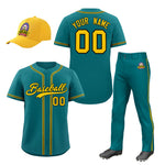 Custom Teal Gold Classic Style Baseball Uniform Jersey/Pants/Hat Package For Team | BuyFootballJersey
