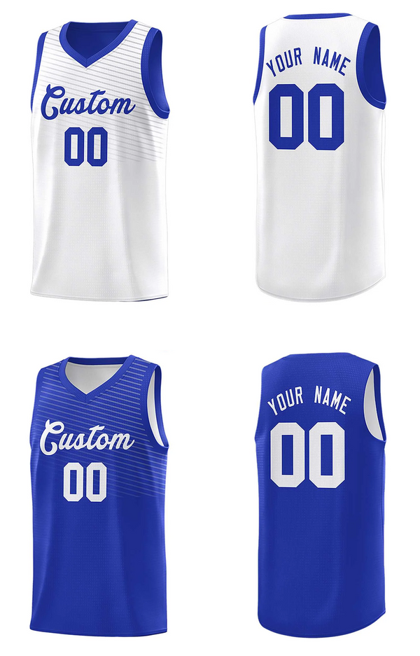 Custom Royal White Chest Slash Patttern Double Side Top Sports Uniform Basketball Jersey– | BuyFootballJersey