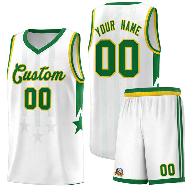 Custom White Kelly Green and Gold Gradient Star Graffiti Pattern Sports Uniform Basketball Jersey | BuyFootballJersey