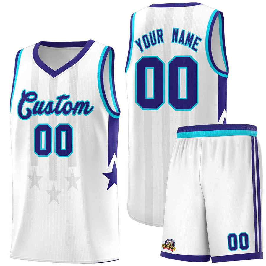 Custom White Purple and Sky Blue Gradient Star Graffiti Pattern Sports Uniform Basketball Jersey | BuyFootballJersey