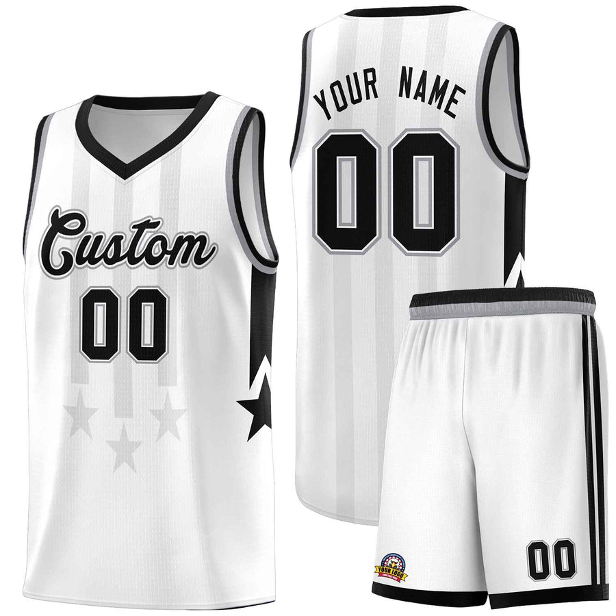 Custom White Black and Gray Gradient Star Graffiti Pattern Sports Uniform Basketball Jersey | BuyFootballJersey