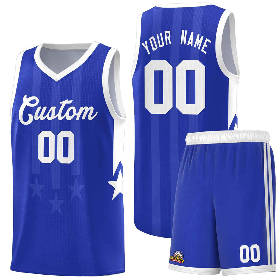Custom Royal White and White Gradient Star Graffiti Pattern Sports Uniform Basketball Jersey | BuyFootballJersey