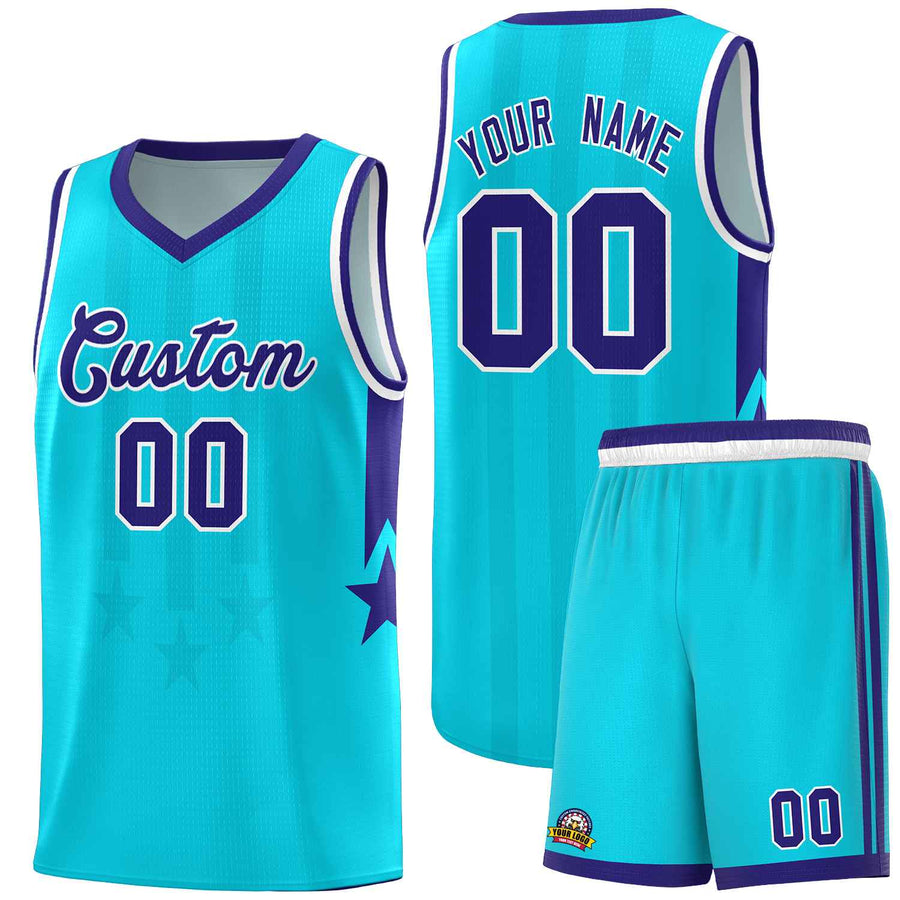 Custom Sky Blue Purple and White Gradient Star Graffiti Pattern Sports Uniform Basketball Jersey | BuyFootballJersey