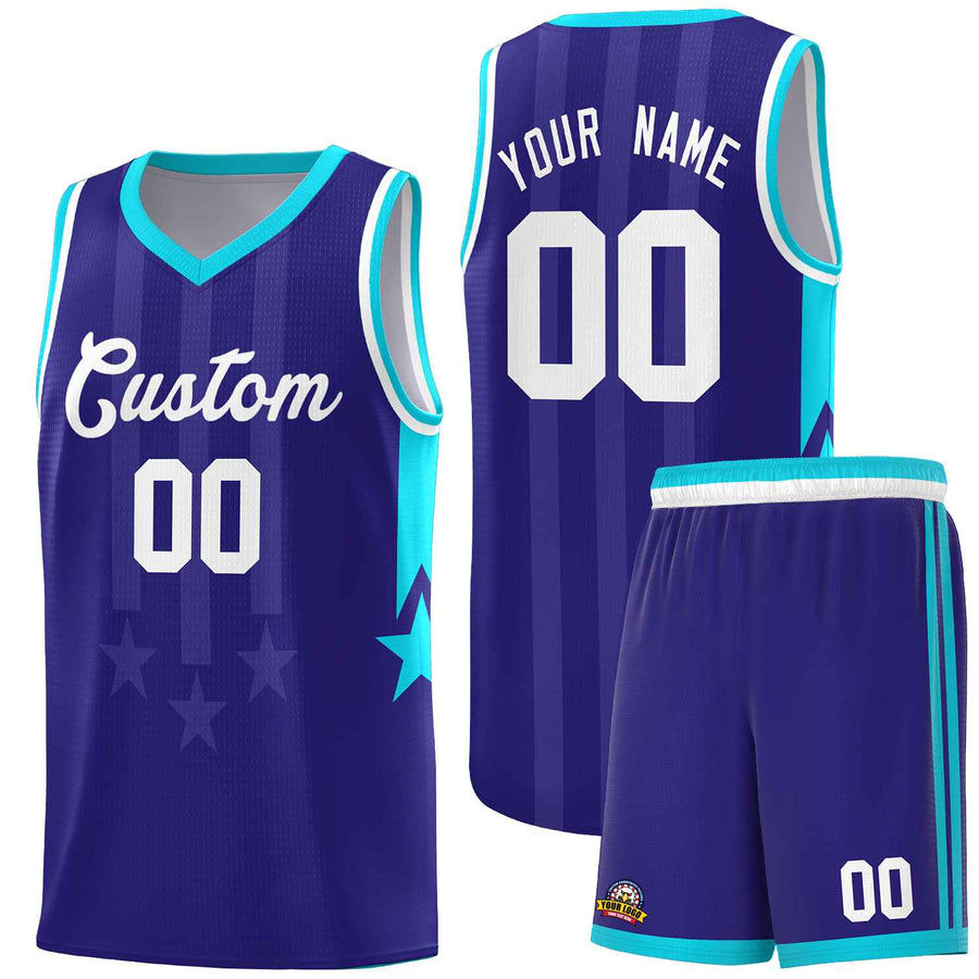 Custom Royal Sky Blue and White Gradient Star Graffiti Pattern Sports Uniform Basketball Jersey | BuyFootballJersey