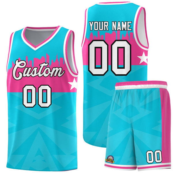 Custom Sky Blue Personalized City Silhouette Pattern Sports Uniform Basketball Jersey | BuyFootballJersey