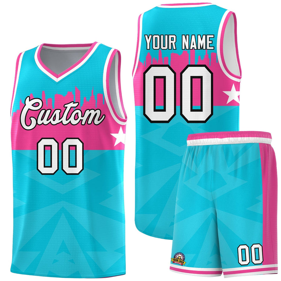 Custom Sky Blue Personalized City Silhouette Pattern Sports Uniform Basketball Jersey | BuyFootballJersey