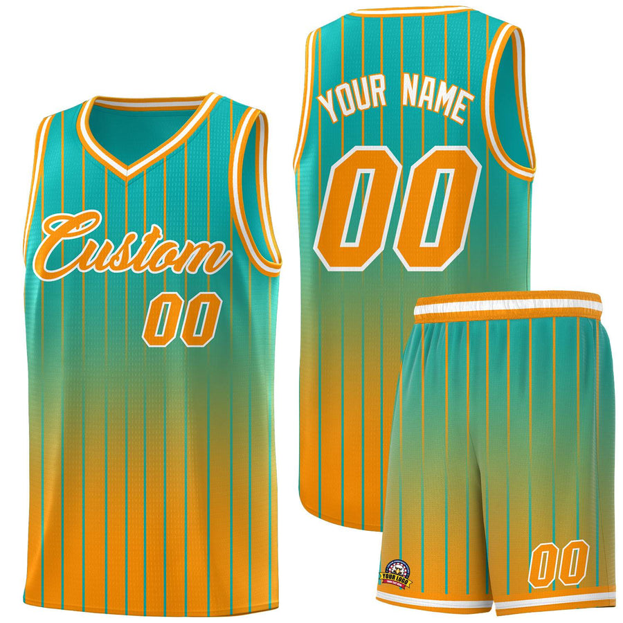 Custom Aqua Orange Gradient Fashion Sets Sports Stripe Uniform Basketball Jersey | BuyFootballJersey