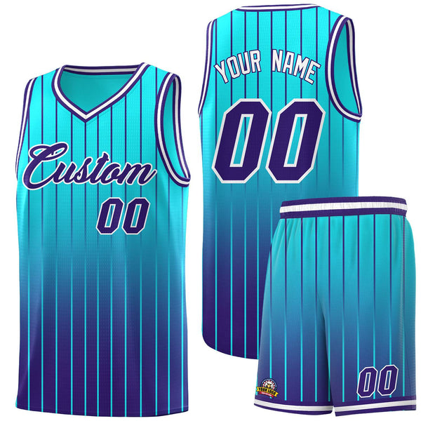 Custom Sky Blue Purple Gradient Fashion Sets Sports Stripe Uniform Basketball Jersey | BuyFootballJersey