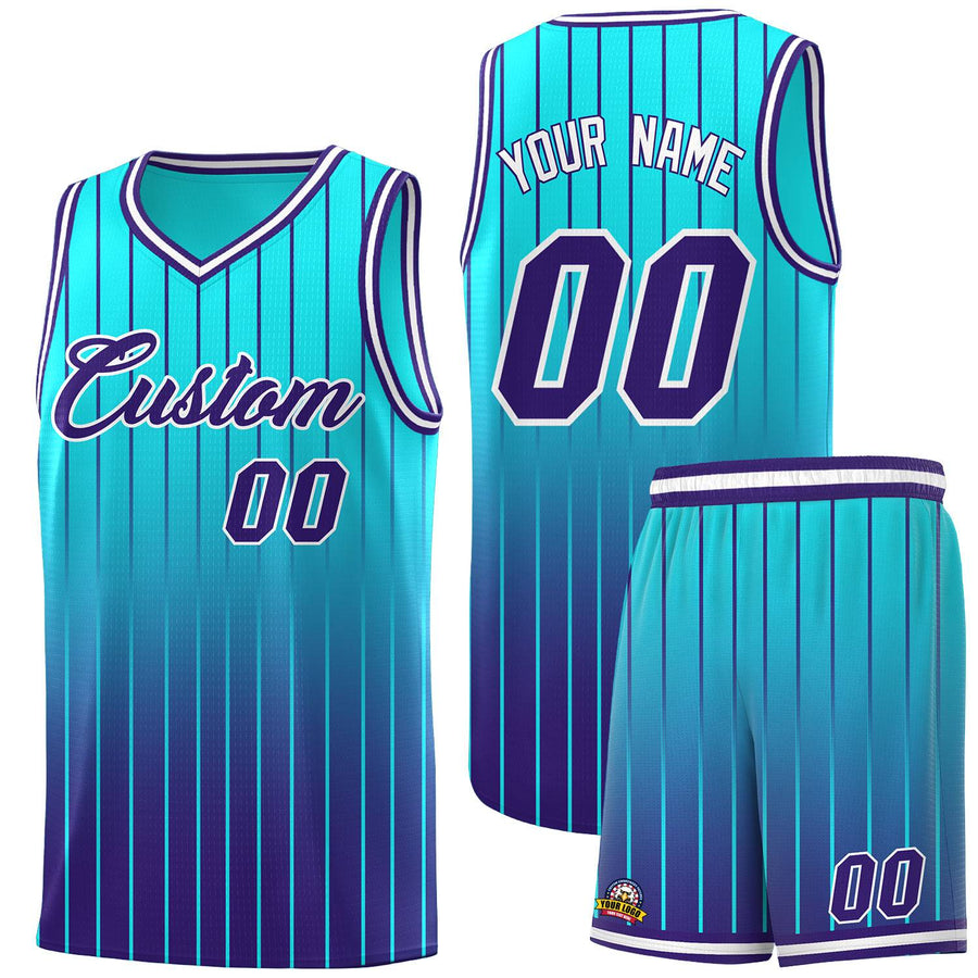 Custom Sky Blue Purple Gradient Fashion Sets Sports Stripe Uniform Basketball Jersey | BuyFootballJersey