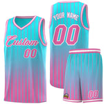 Custom Sky Blue Pink Gradient Fashion Sets Sports Stripe Uniform Basketball Jersey | BuyFootballJersey