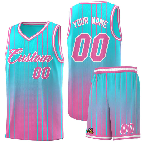 Custom Sky Blue Pink Gradient Fashion Sets Sports Stripe Uniform Basketball Jersey | BuyFootballJersey
