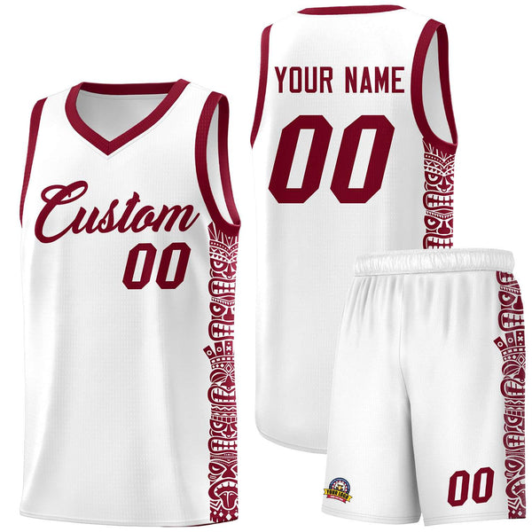 Custom White Crimson Personalized Indians Pattern Sets Sports Uniform Basketball Jersey | BuyFootballJersey