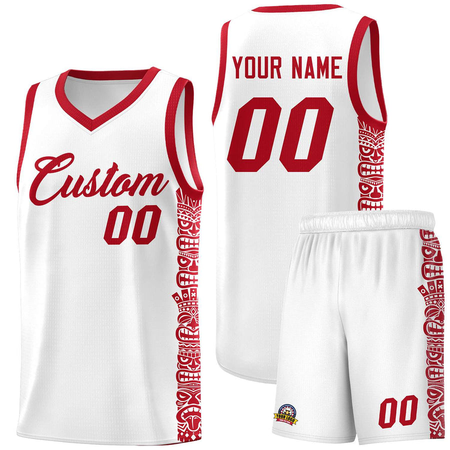 Custom White Red Personalized Indians Pattern Sets Sports Uniform Basketball Jersey | BuyFootballJersey