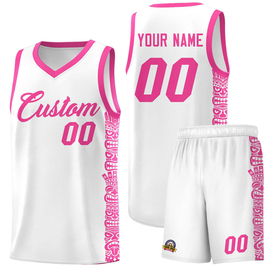Custom White Pink Personalized Indians Pattern Sets Sports Uniform Basketball Jersey | BuyFootballJersey