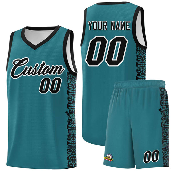 Custom Aqua Black Personalized Indians Pattern Sets Sports Uniform Basketball Jersey | BuyFootballJersey