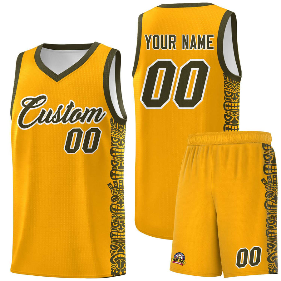 Custom Yellow Olive Personalized Indians Pattern Sets Sports Uniform Basketball Jersey | BuyFootballJersey