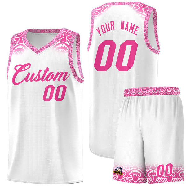 Custom White Pink Personalized Indians Print Sets Sports Uniform Basketball Jersey | BuyFootballJersey