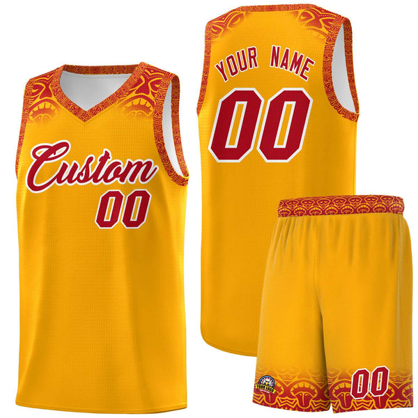 Custom Yellow Red Personalized Indians Print Sets Sports Uniform Basketball Jersey | BuyFootballJersey