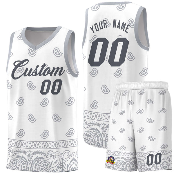 Custom White Gray Personalized Cashew Pattern Sports Uniform Basketball Jersey | BuyFootballJersey