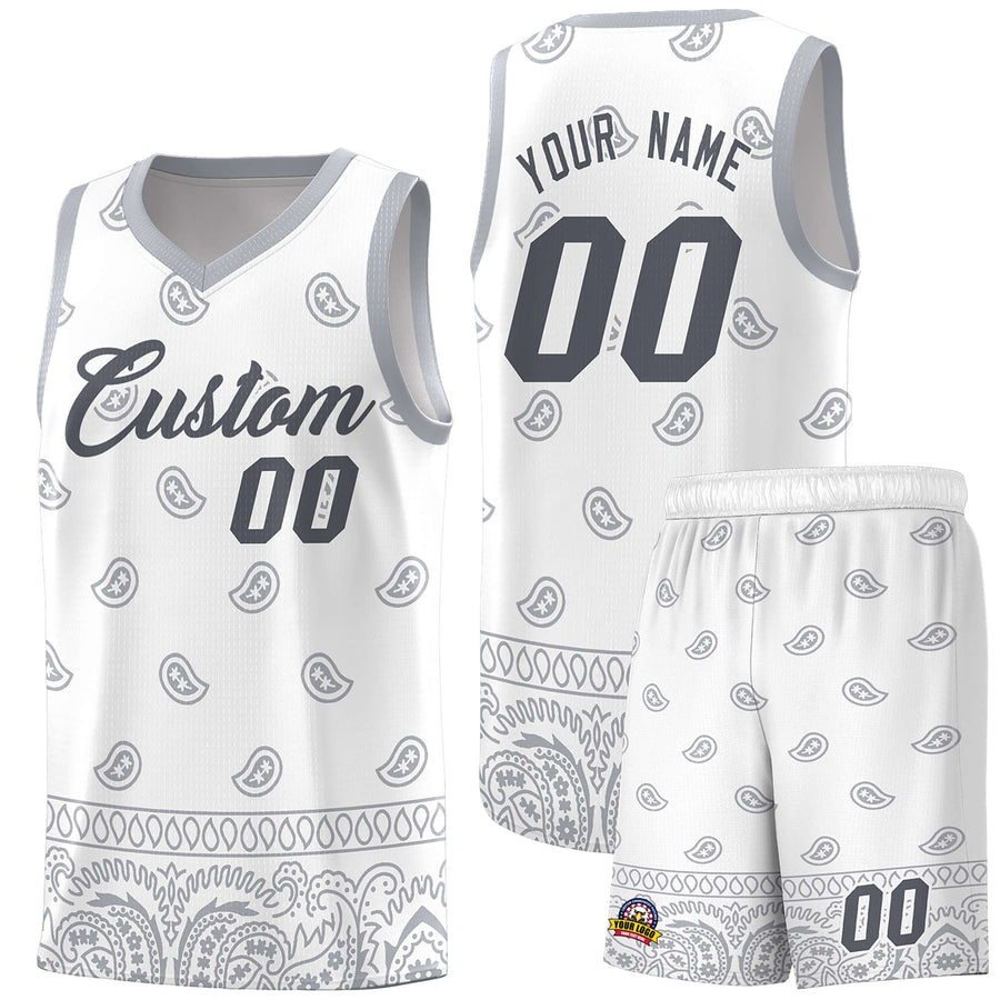Custom White Gray Personalized Cashew Pattern Sports Uniform Basketball Jersey | BuyFootballJersey