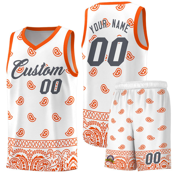 Custom White Orange Personalized Cashew Pattern Sports Uniform Basketball Jersey | BuyFootballJersey