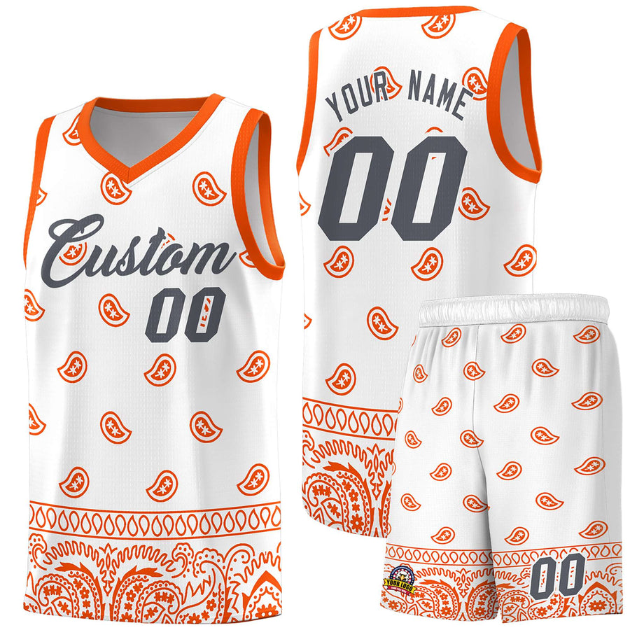 Custom White Orange Personalized Cashew Pattern Sports Uniform Basketball Jersey | BuyFootballJersey