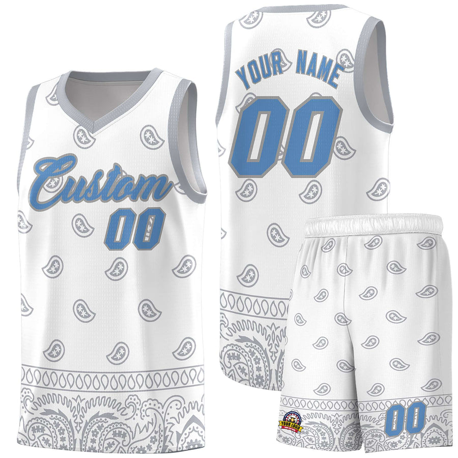 Custom White Gray Personalized Cashew Pattern Sports Uniform Basketball Jersey | BuyFootballJersey