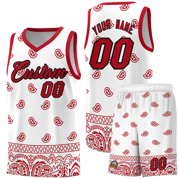 Custom White Red Personalized Cashew Pattern Sports Uniform Basketball Jersey | BuyFootballJersey