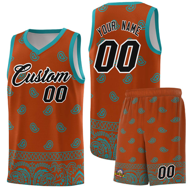 Custom Texas Orange Aqua Personalized Cashew Pattern Sports Uniform Basketball Jersey | BuyFootballJersey