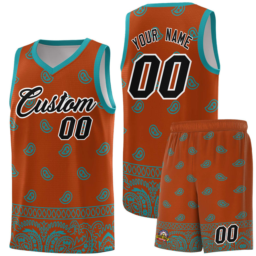 Custom Texas Orange Aqua Personalized Cashew Pattern Sports Uniform Basketball Jersey | BuyFootballJersey