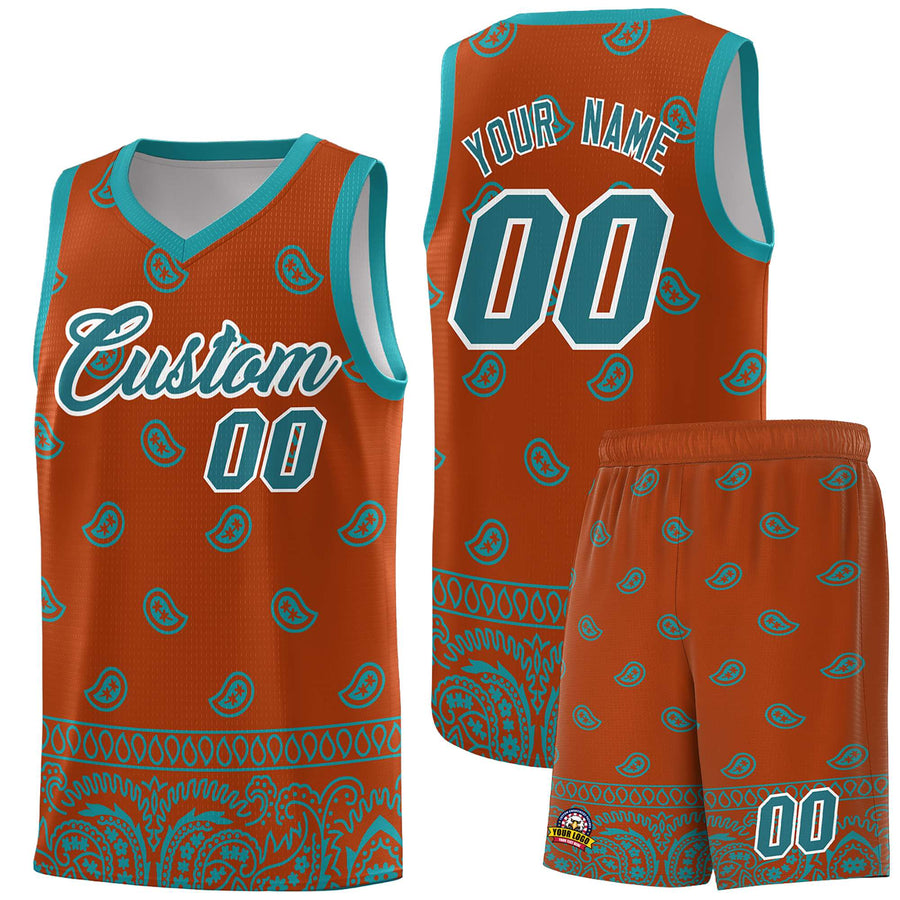 Custom Texas Orange Aqua Personalized Cashew Pattern Sports Uniform Basketball Jersey | BuyFootballJersey