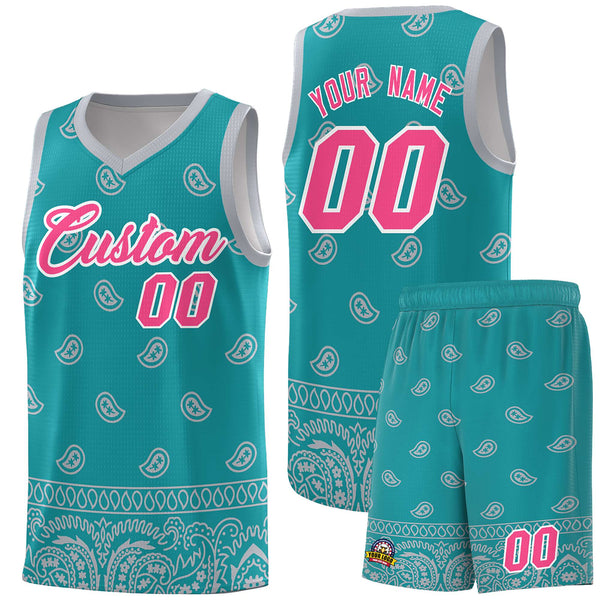 Custom Aqua Gray Personalized Cashew Pattern Sports Uniform Basketball Jersey | BuyFootballJersey