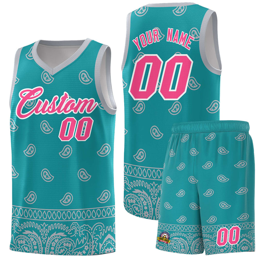 Custom Aqua Gray Personalized Cashew Pattern Sports Uniform Basketball Jersey | BuyFootballJersey