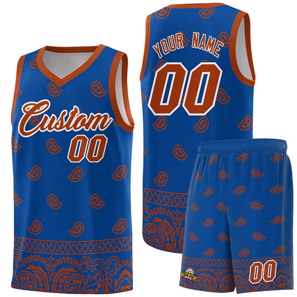 Custom Royal Texas Orange Personalized Cashew Pattern Sports Uniform Basketball Jersey | BuyFootballJersey
