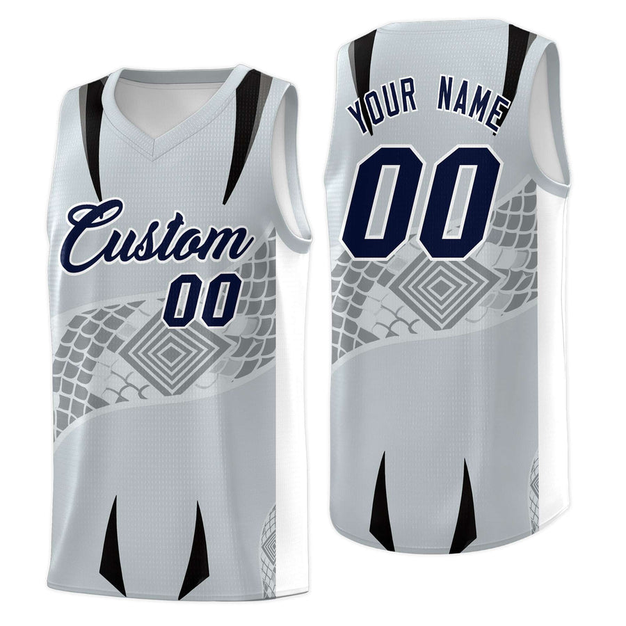 Custom Silver White Snake Scale Venomous Fang for Team Graffiti Pattern Basketball Suit Jersey | BuyFootballJersey