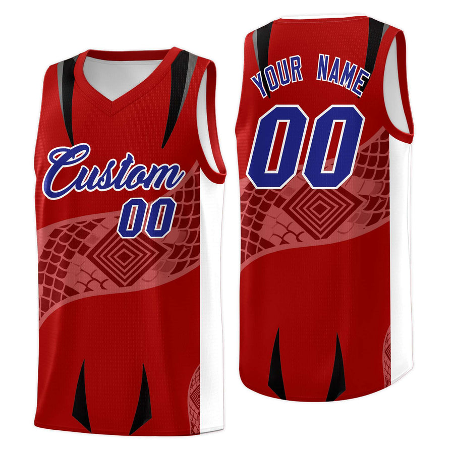 Custom Red White Snake Scale Venomous Fang for Leagues Graffiti Pattern Basketball Suit Jersey | BuyFootballJersey